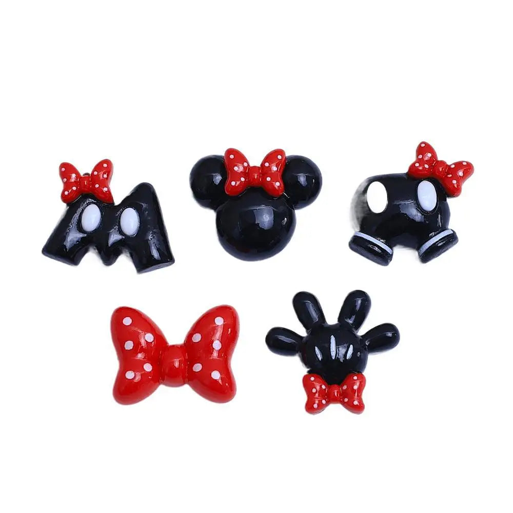 20Pcs Cute Cartoon Mouse Red Black Bowknot Head Flatback Resin Cabochon DIY Jewelry Hairpin Craft Decoration Accessories Quake