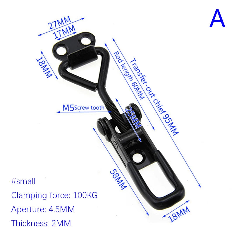 2Pcs Black Adjustable Toggle Latch Catch, Lever Handle Lock Hasp Quick Clamp for Cabinet Box Furniture Hardware Quake Style1