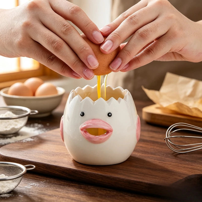 Cute Cartoon Chick Ceramic Egg Yolk Separator Household Baking Egg White Filter, Creative Kitchen Egg Separating Gadget Quake
