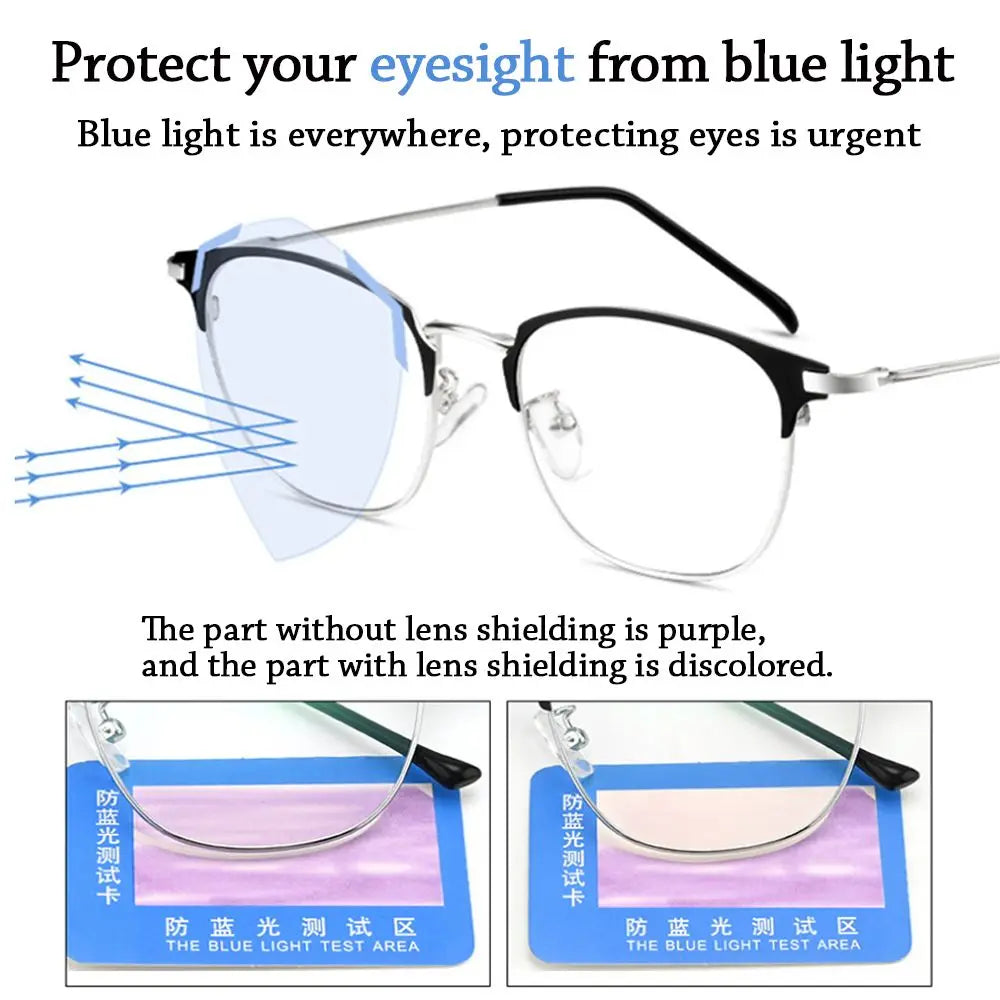 Anti-Blue Light Glasses for Men Women Fashion Oversized Metal Frame Ultralight Eye Protection Eyeglasses Office Computer Goggles Quake