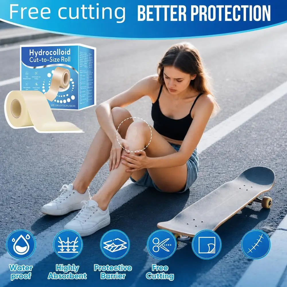 Large Hydrocolloid Roll, Hydrocolloid Patch Cut-to-Size Roll Self-Adhesive, Waterproof, Absorbent, Flexible, Clean & Easy to Use Quake