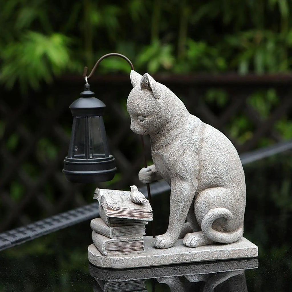 Cat Solar Garden Statue Solar Light Yard Figurine for Pathway Porch Outside Quake