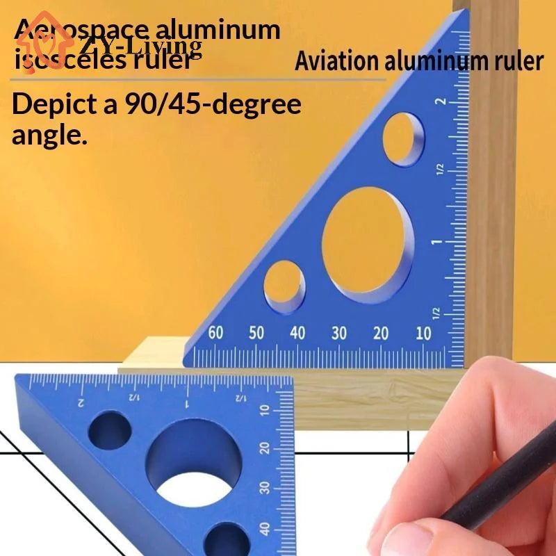 Aluminum Ruler 45/90 Degree Frosted Right Angle Gauge Triangle Ruler With Both Imperial And Metric Scales For DIY Wood Projects Quake