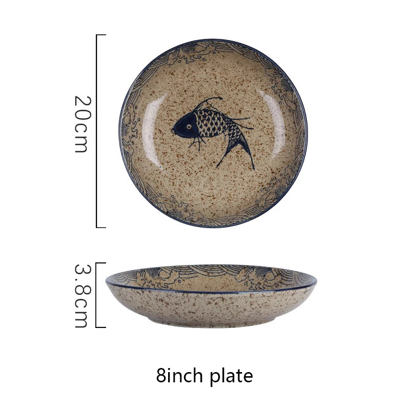 YWDL 8inch Japanese Dessert Salad Dinner Plate Ceramics Pasta Cake Serving Dish Dipping Sauce Dishes Hand-painted Tableware Quake 8in plateF1pc