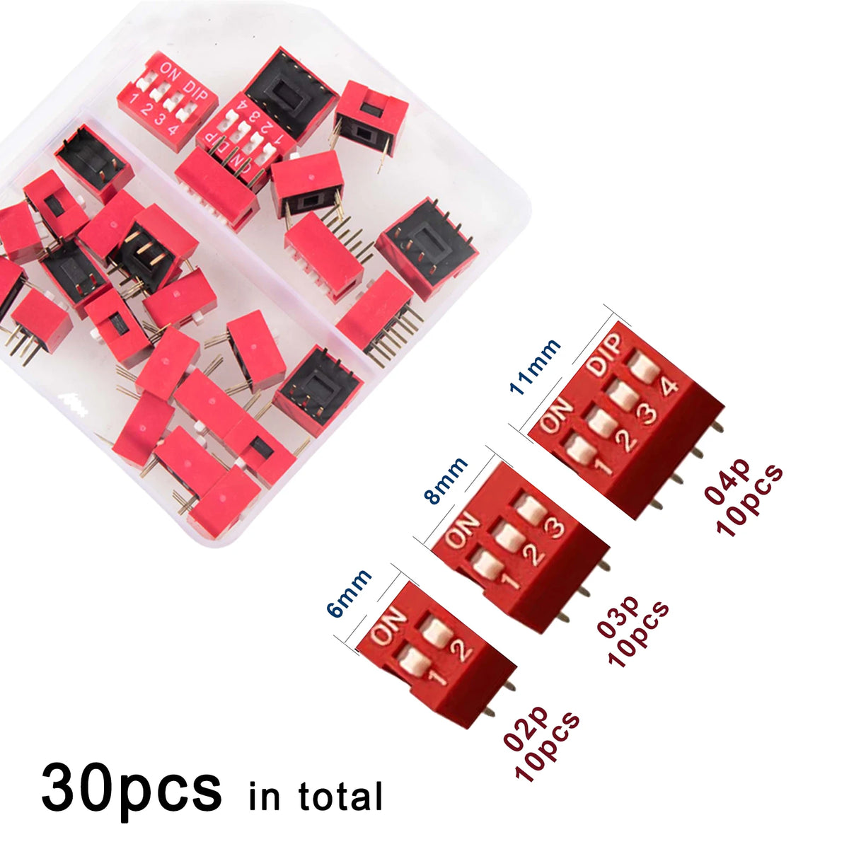 Slide Type Switch Kit Double Row Dip Switches Module 2.54mm 1 - 12 Position For Circuit Breadboards Quake Kit02-30pcs