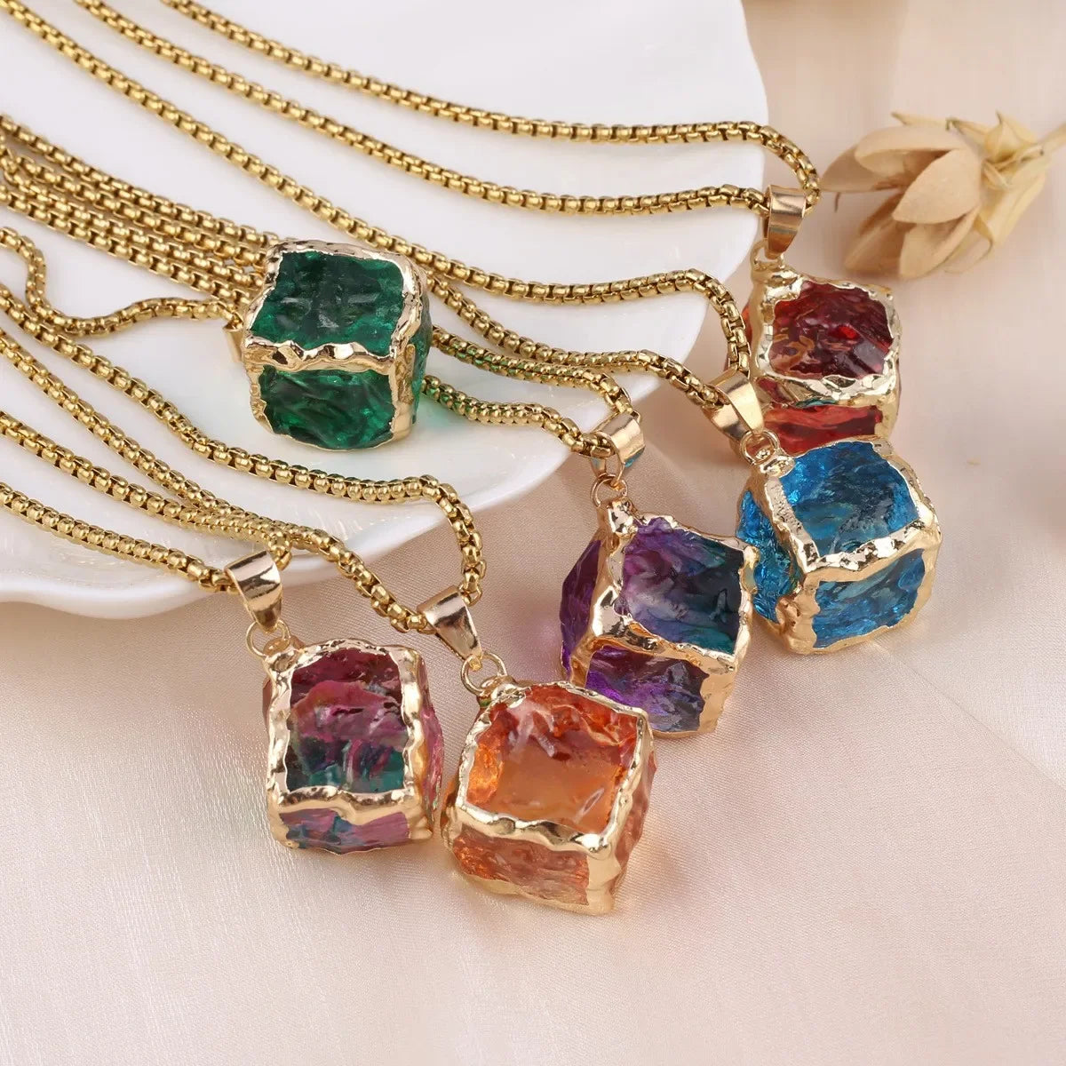Natural Stone Semi-precious Stone High Quality Delicate Square Crystal Necklace Gift for Jewelry Making DIY Necklace Accessory Quake