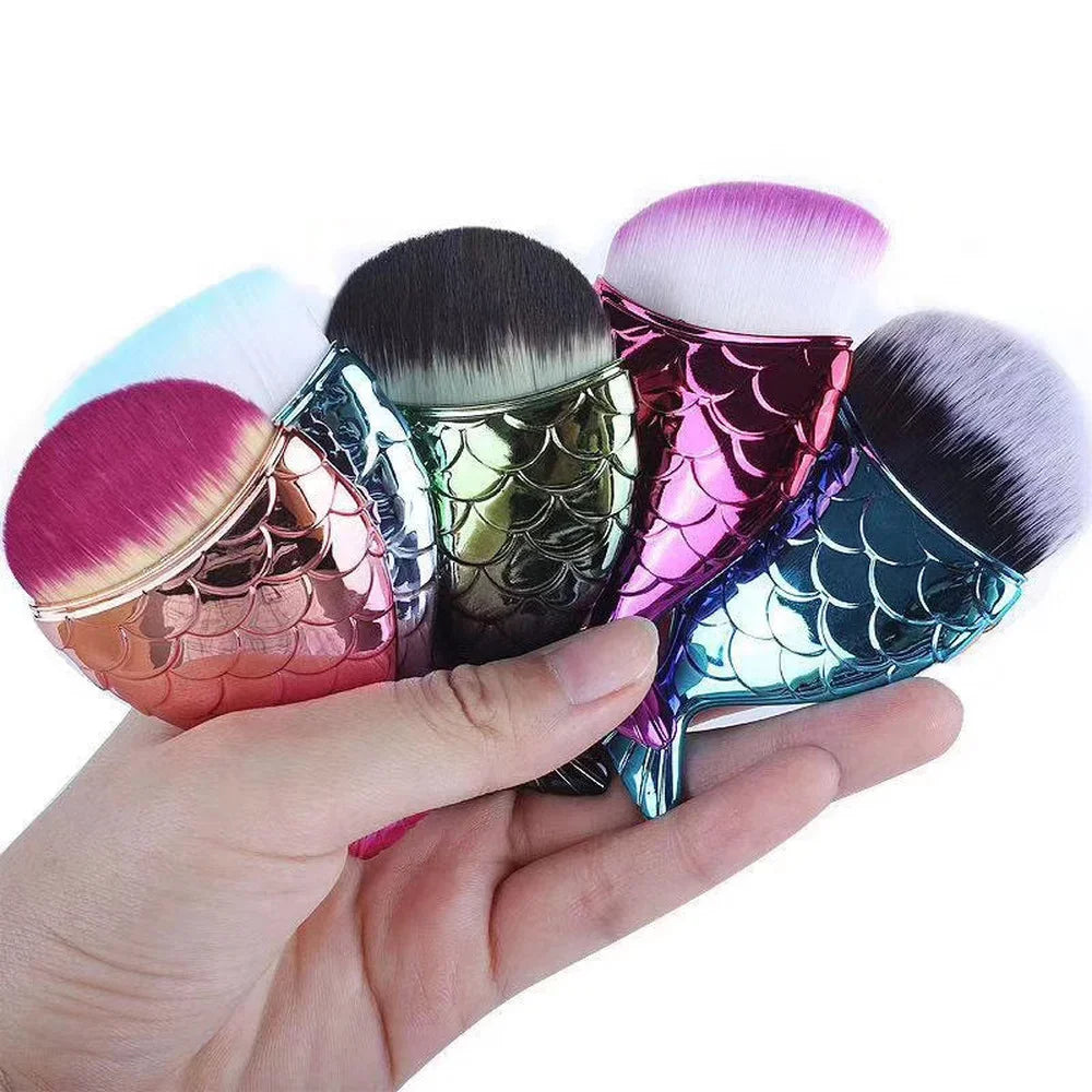 1pc Blush Brush Mermaid Shape Professional Face Makeup Brush Foundation Cosmetic Fish Brush Makeup Tool Kit Powder Nail Art Tool Quake