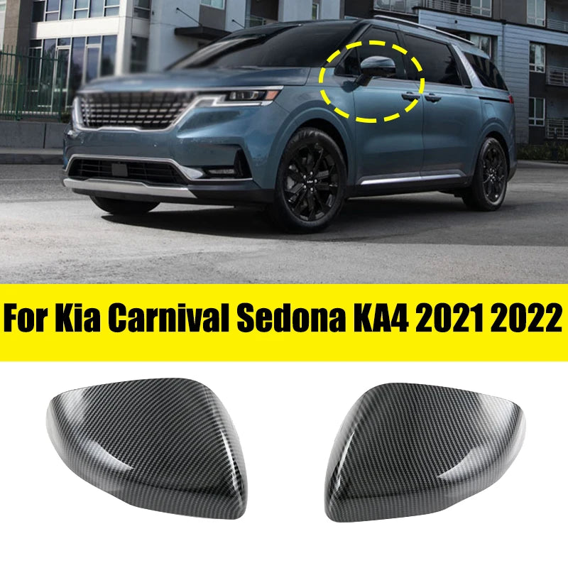 For Kia Carnival Sedona KA4 2021 2022 Rearview Side Mirror Cover Wing Cap Exterior Door Rear View Case Trim Carbon Fiber Look Quake Default Title