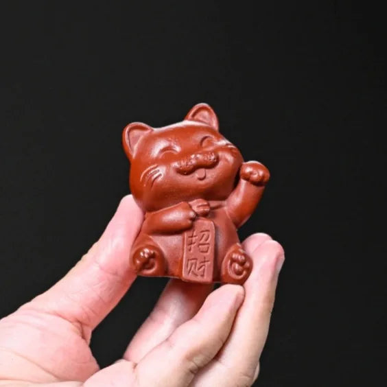 Zisha Tea Pet Cat Figurine Sculpture Cat Tea Ceremony Tea Play Accessories Ceramic Can Be Kept Quake