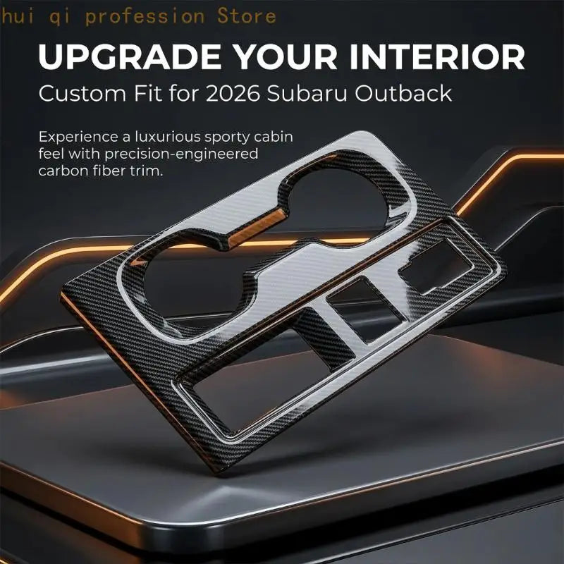 ABS Gear Selector Trim Cover, Black Carbon Fiber Look Decorative Panel with Two Round Openings, Rectangular Cutouts, and Quake