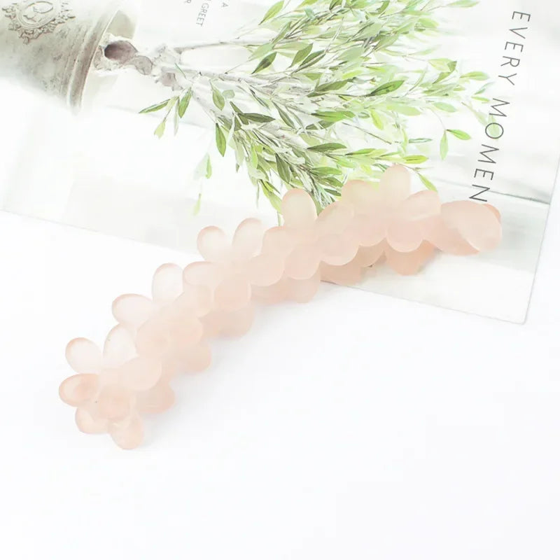 Vintage Flower Hair Claw Women Girl Banana Hairpin Ponytail Hair Clip Clamp Sweet Cute Hair Accessories Korean Styling Crab Claw Quake pink