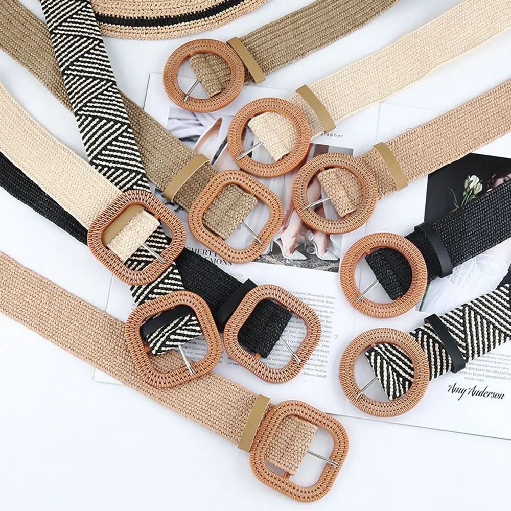 Summer Casual Elastic Braided Waistbelt Wide Straw Belt Waist Belt Quake