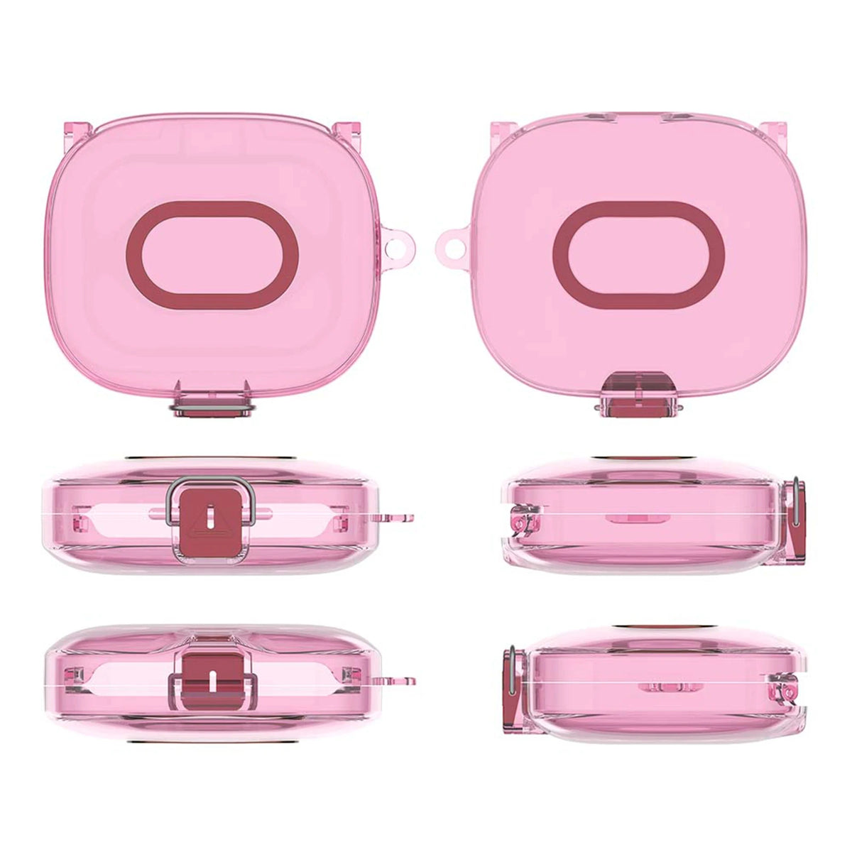 TPU Protective Case for Shokz OpenFit Pro One-piece Earbuds Cover Snap Lock Buckle Carabiner Clip Anti-drop Quake Transparent pink