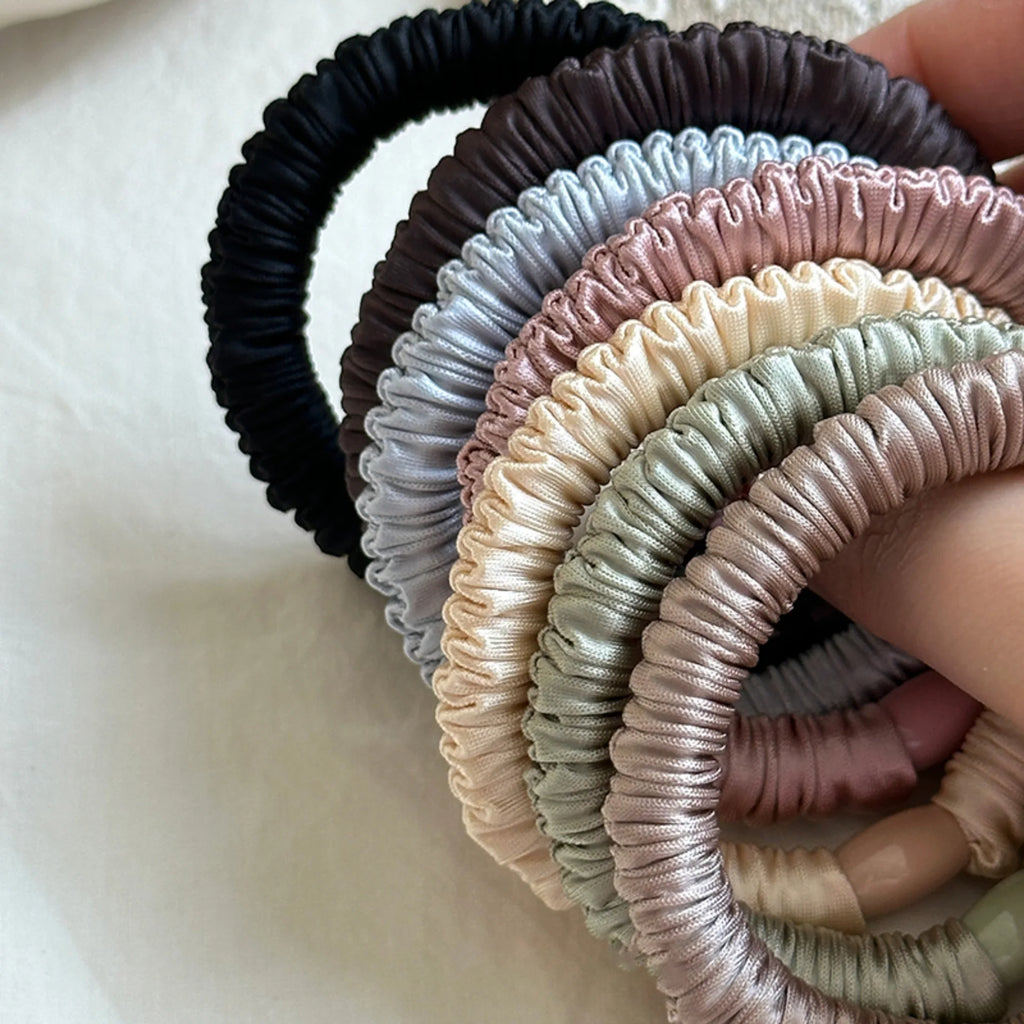 New Silk Hair Scrunchies Korean High Quality Hairbands Women Girls Sweet Pure Color Elastic Rubber Bands Hair Ropes Accessories Quake