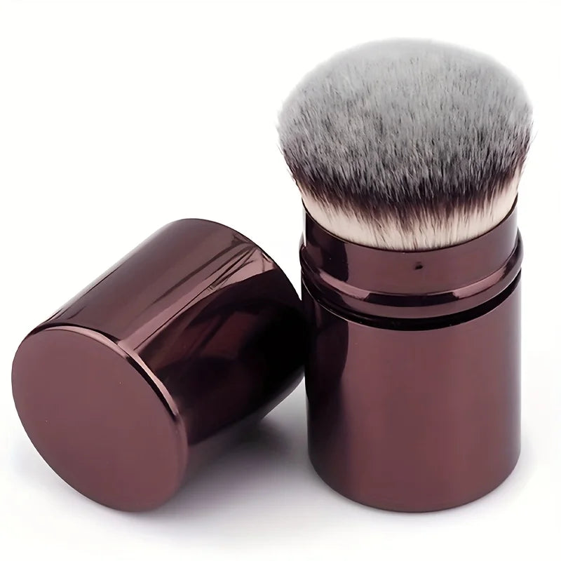 1pc Professional Round Head Retractable Makeup Brush, Blush Brush, Foundation Brush, Powder Brush, Synthetic Ultra-soft Setting Quake Coffee Brown