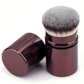 1pc Professional Round Head Retractable Makeup Brush, Blush Brush, Foundation Brush, Powder Brush, Synthetic Ultra-soft Setting Quake Coffee Brown