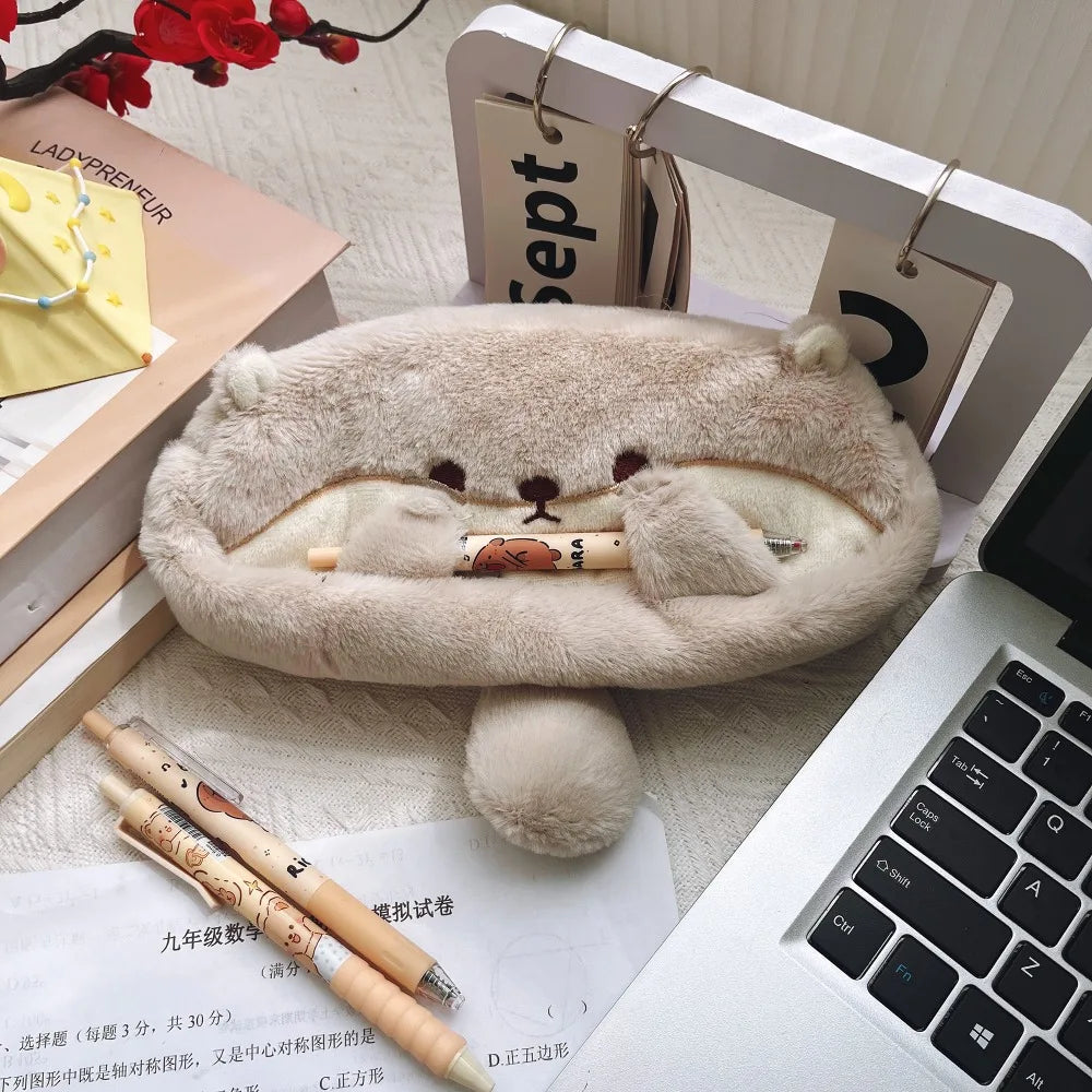 Portable Pen Bag Otter Penguin Large Capacity Stationery Bag Pencil Case School Office Quake Otter
