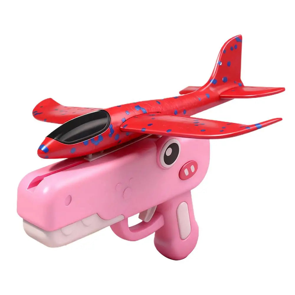 Catapult Plane Toy Gun Foam Airplane Launcher 10-18M Range 2 Flight Modes Glider Outdoor Sport Toy for Kids Boys Girls Gift Quake Pink