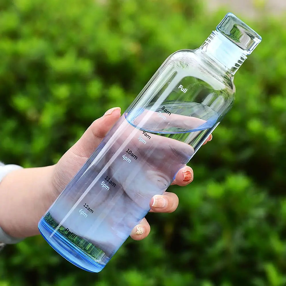 INS Style 500/750ML Water Bottle Leakproof Timescale Juice Bottle Transparent Drinking Cup for Outdoor Sports Quake BLUE-500ML