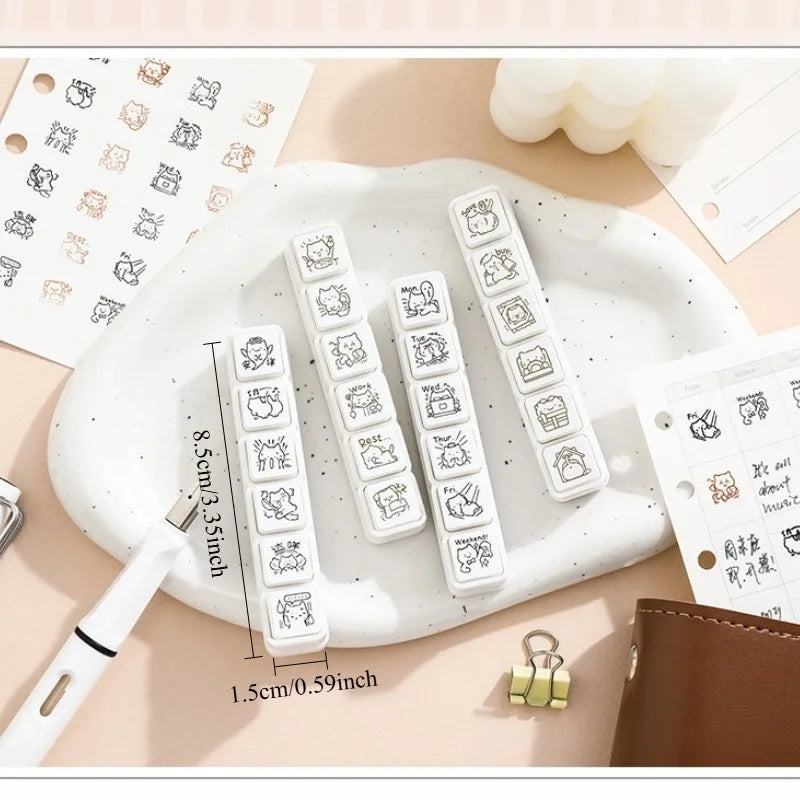 Cat Emoji Stamp Set Daily Life Good Mood Cartoon Mini Stamps for Journaling Planner DIY Scrapbooking Decor Craft Supplies Quake