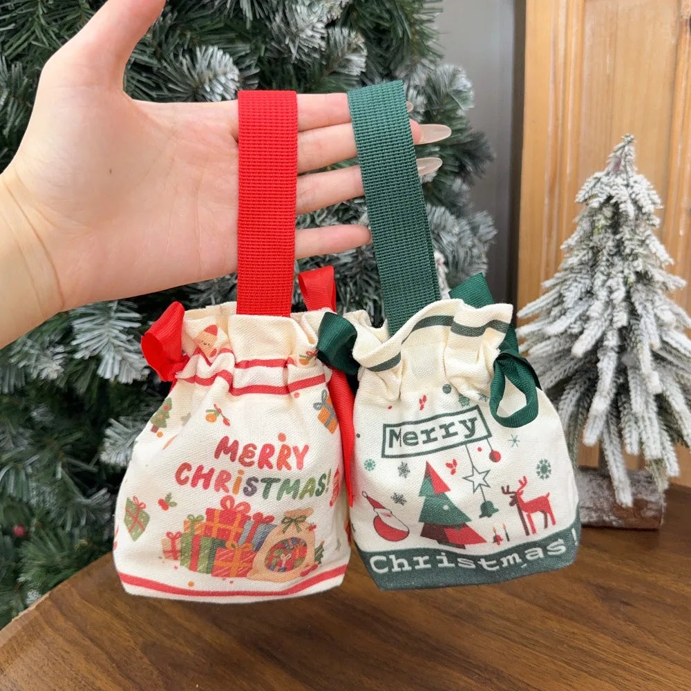 5/1PCS Christmas Candy Bags Drawstring Gift Bags Santa Claus Xmas Tree Cookies Packing Handbag New Year Xmas Table Decorations Quake