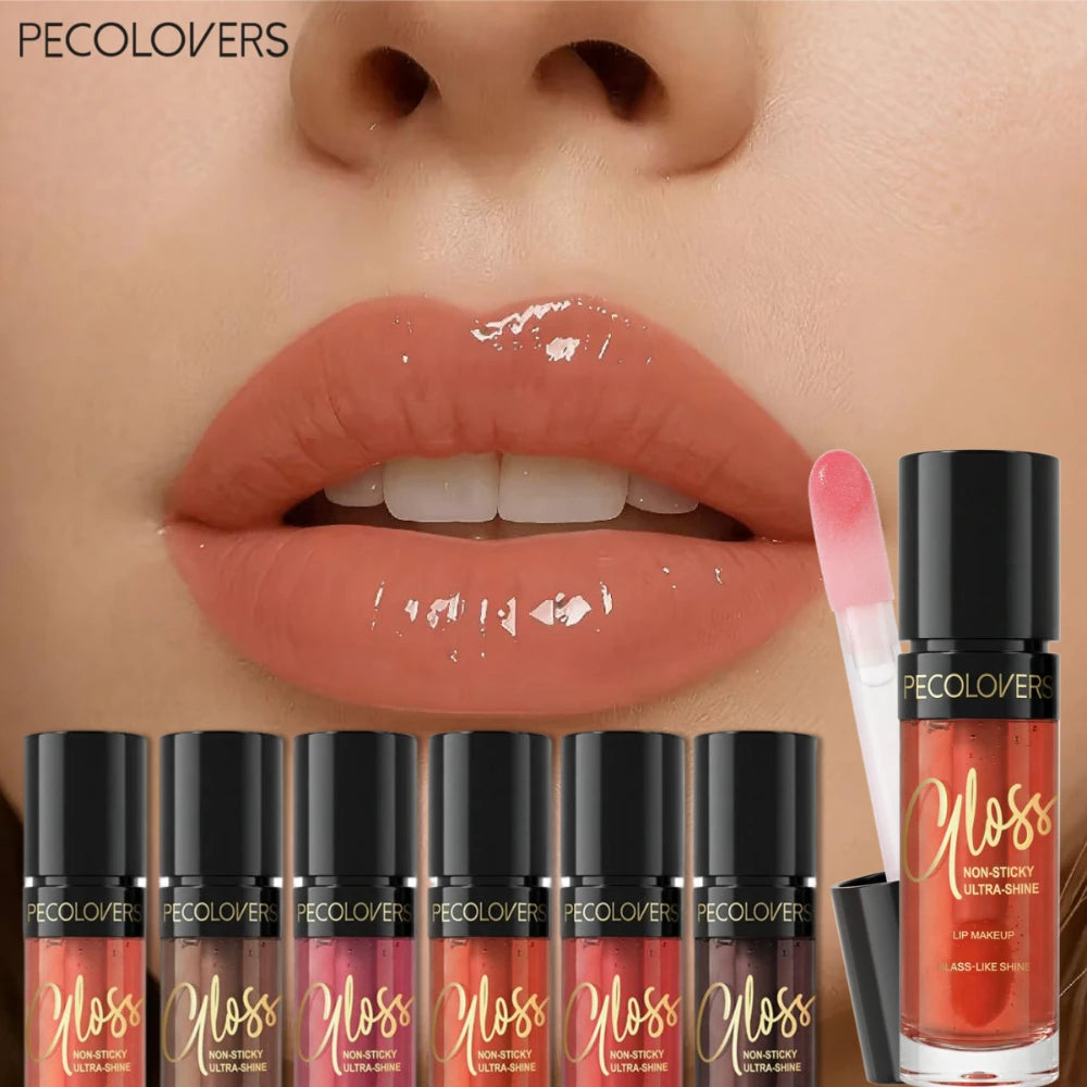 6 Pcs Shiny Plump Lip Glaze, Tinted Lip Gloss Pink Berry Nude, Non-Smudge Plump Lips Natural Brightening, Hydrating Lip Gloss Quake