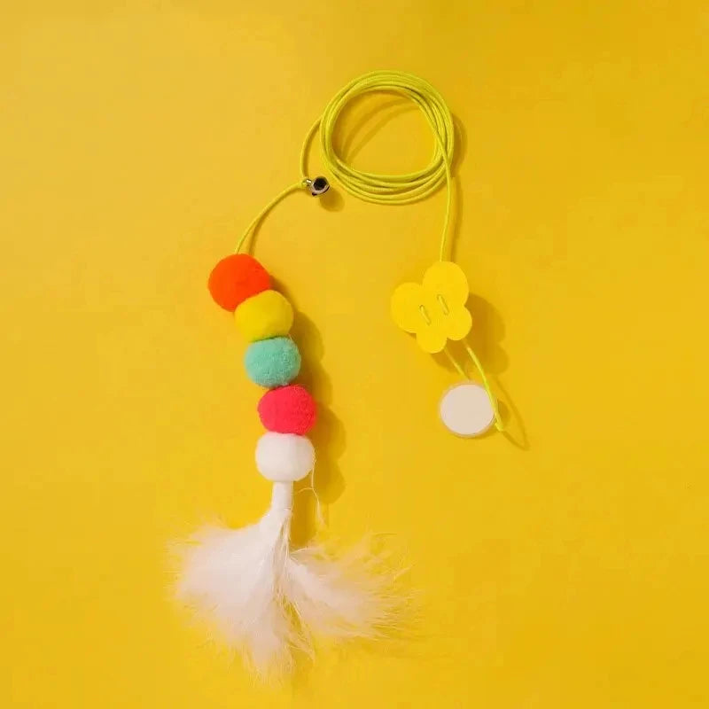 Feather Ball Caterpillar Cat Toy, Pet Self Hi Toy, Hanging Retractable Rope Sound Toy Quake Feather Caterpillar