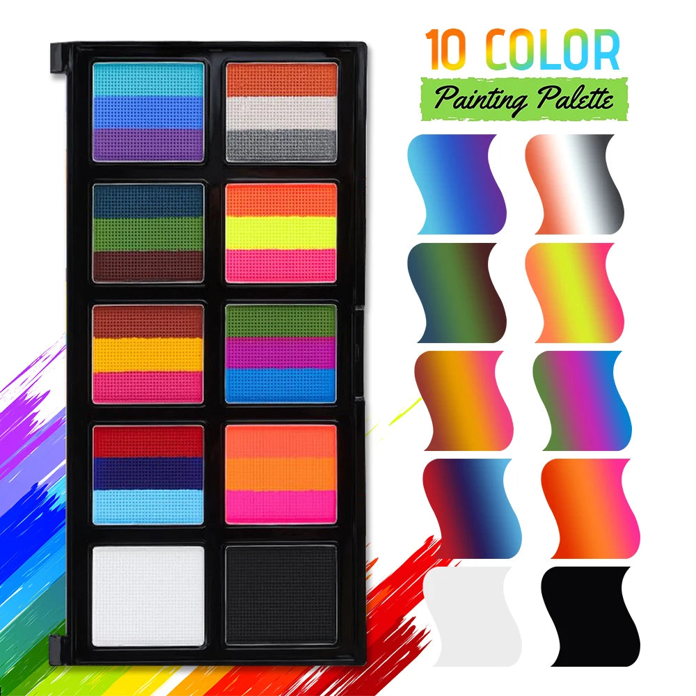 Body Face Painting Kit for Kids Adults,10 Color Face Makeup Palette with Brush,Halloween Carnival Artist Cosplay Art Party Quake Body Paint