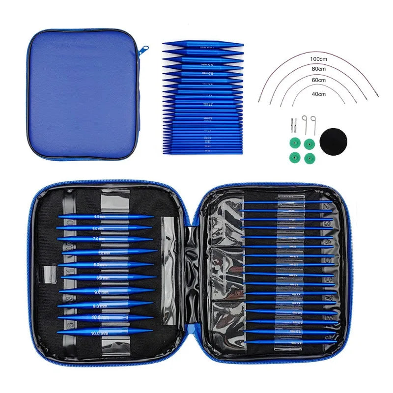 13Pair Interchangeable Circular Knitting Needles Set Detachable Crochet Kit with Multiple Sizes for Handmade Sweater Scarf Craft Quake