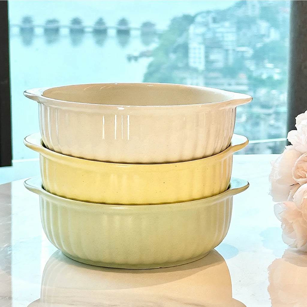 One Double-Ear Ceramic Bowl, Oven, Microwave and Dishwasher Safe. Tableware & Kitchen Utensils for Salad, Pasta Quake