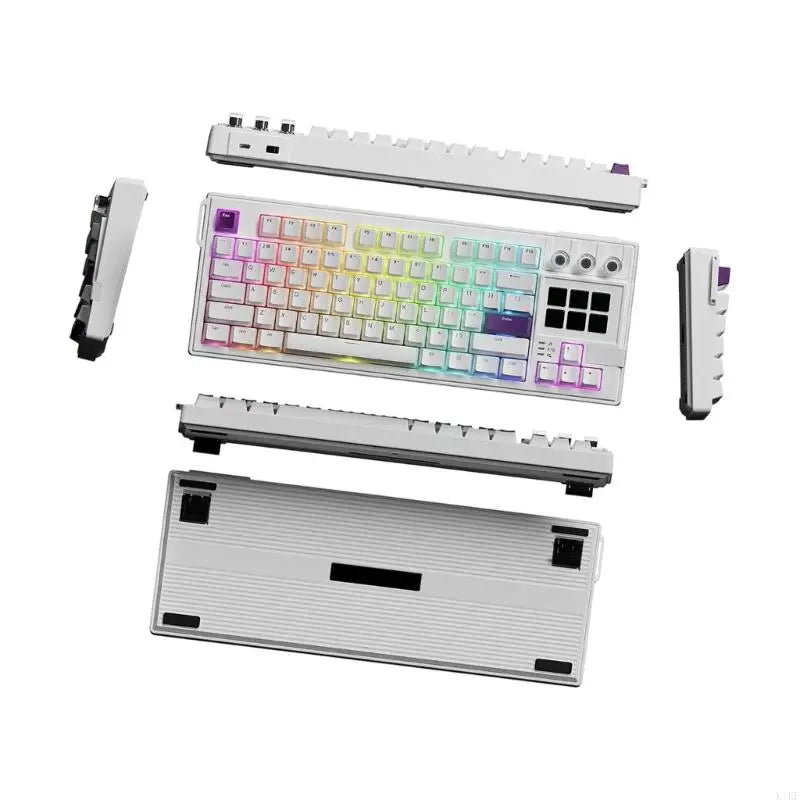 Gaming Keyboard with LCD Display Pads, 3 Pressable Knobs, Changeable Contact Mounts and Color Desk Lighting for Desktop Use K1KF Quake