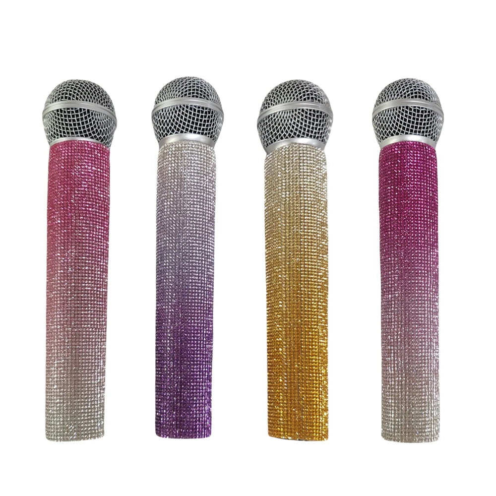 New Rhinestones Microphone Cover,Rhinestones Mic Handle Sleeve, Wireless Microphone Decorative Sleeve for Stage,Party,Wedding Quake