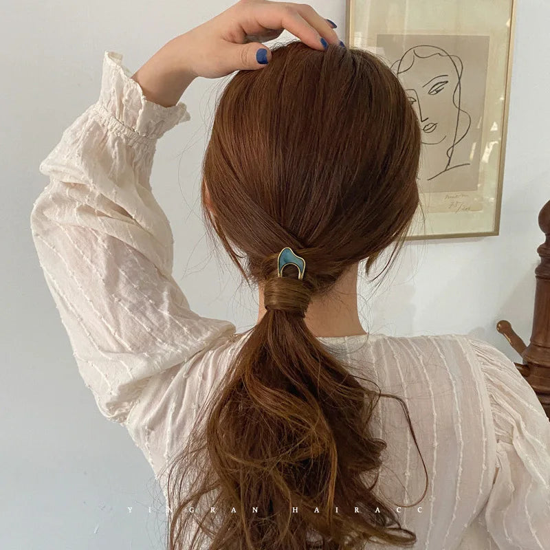 Simple Elegant Gold Sliver Enamel Hairpin Hair Stick Women Girls Korean Metal U-shaped Hair Styling Accessories Jewelry Headwear Quake
