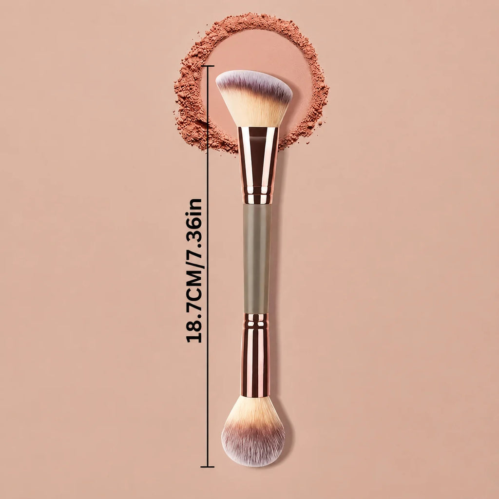 Multifunctional Double Head Makeup Brush Angled Contour & Powder Blush Highlighter Brush Soft Fluffy Cosmetic Make Up Brushes Quake