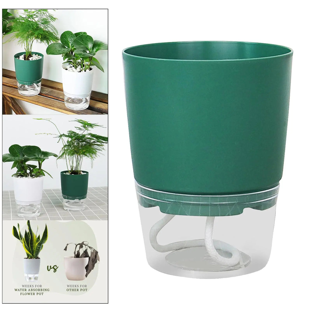 Automatic Plant Pot Self Watering Planter Small Flower Pot Plastic Resin Quake Green L