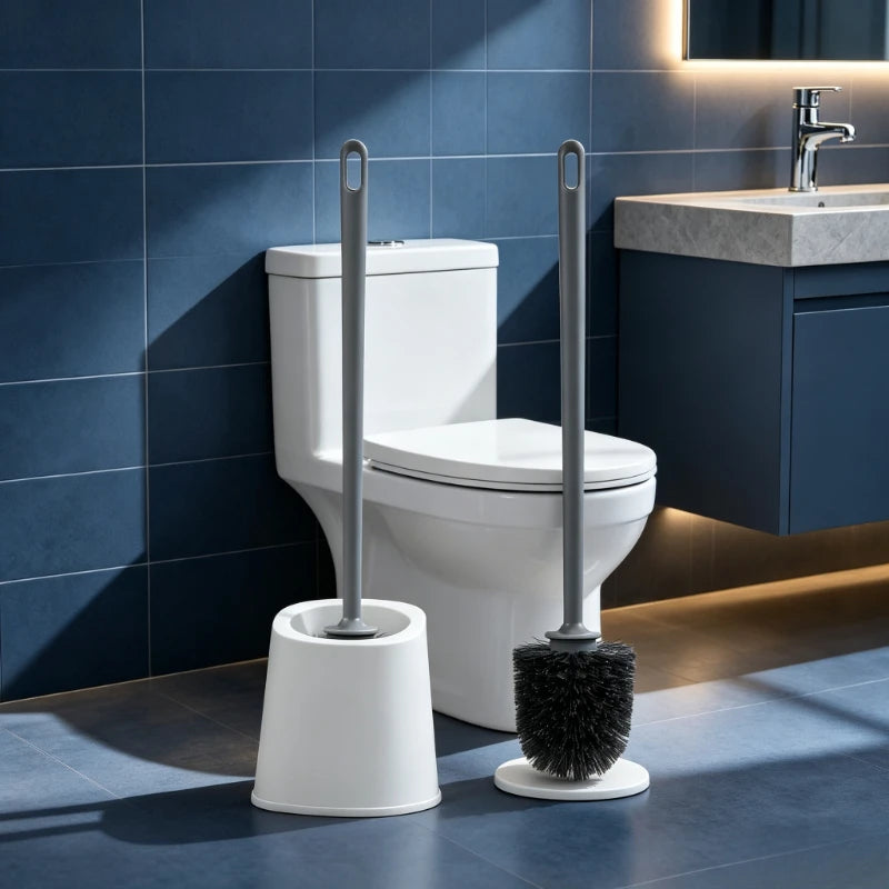 Toilet Brush with Storage Base Replaceable Head No Dead Angle Scrubber Household Cleaning Tool for Bathroom Toilet Gap Quake