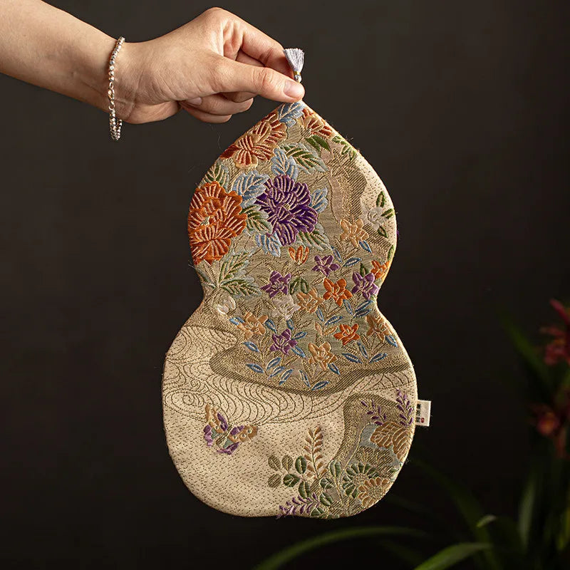 Double-sided Tea Mat Nishijin Weaving Gourd Chinese Zen Style Tea Tablecloth Heat Insulation Mat Teapot Holder Tablecloth Quake