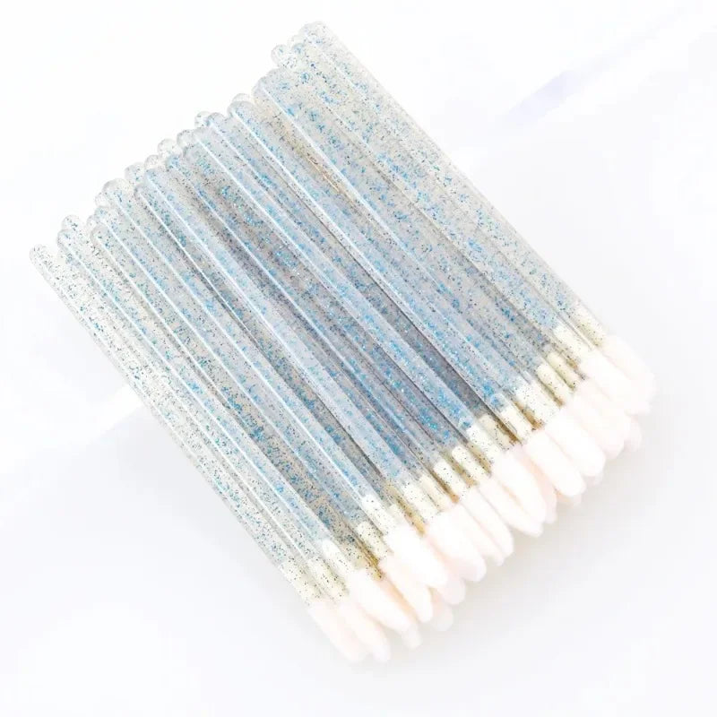50Pcs/Lot Disposable Crystal Handle Eye Shadow Lip Brush Eyelash Extension Applicator Cleaning Brushes Cosmetic Tool Quake