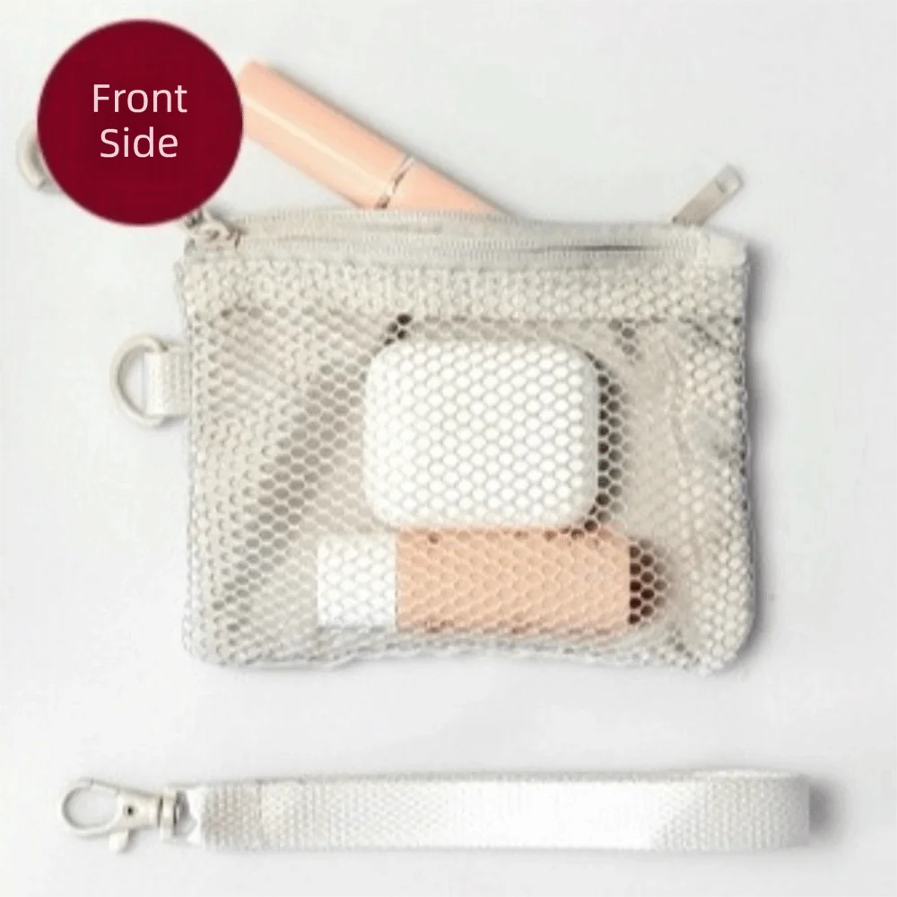 Lightweight Mesh Storage Bag Polyester Solid Color Toiletry Bag With Zipper Multifunctional Cosmetic Bag Toiletry Storage Quake