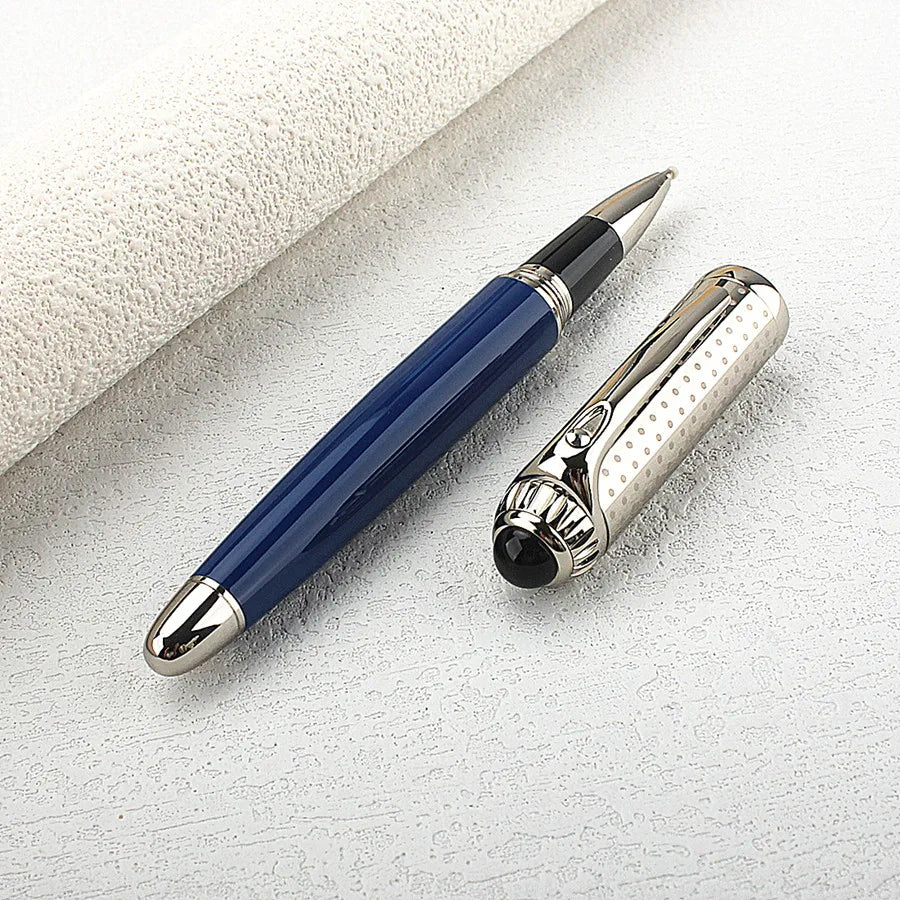 Luxury Business Blue Big Size Metal Rollerball Pen / Ballpoint Pen Silver Clip Blue Ink for Writing Office Writing Gift Pen Quake