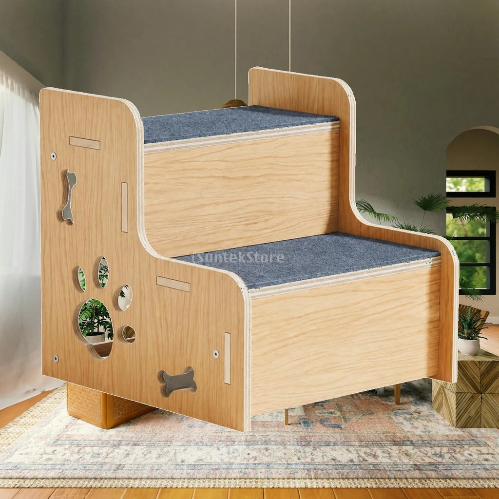 Small Dog Stairs for High Bed Wooden Pet Ladder with Carpeted Steps for Cats Puppies Stable Ramp Quake SolidWood