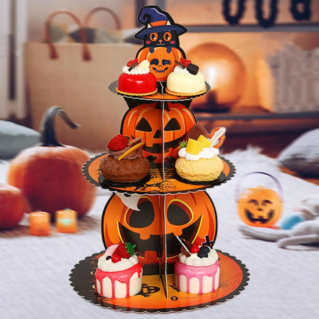Halloween Cupcake Stand 3 Tier Halloween Party Pumpkin Cake Stand Cake Dessert Stand for Baby Shower Birthday Party Supplies Quake