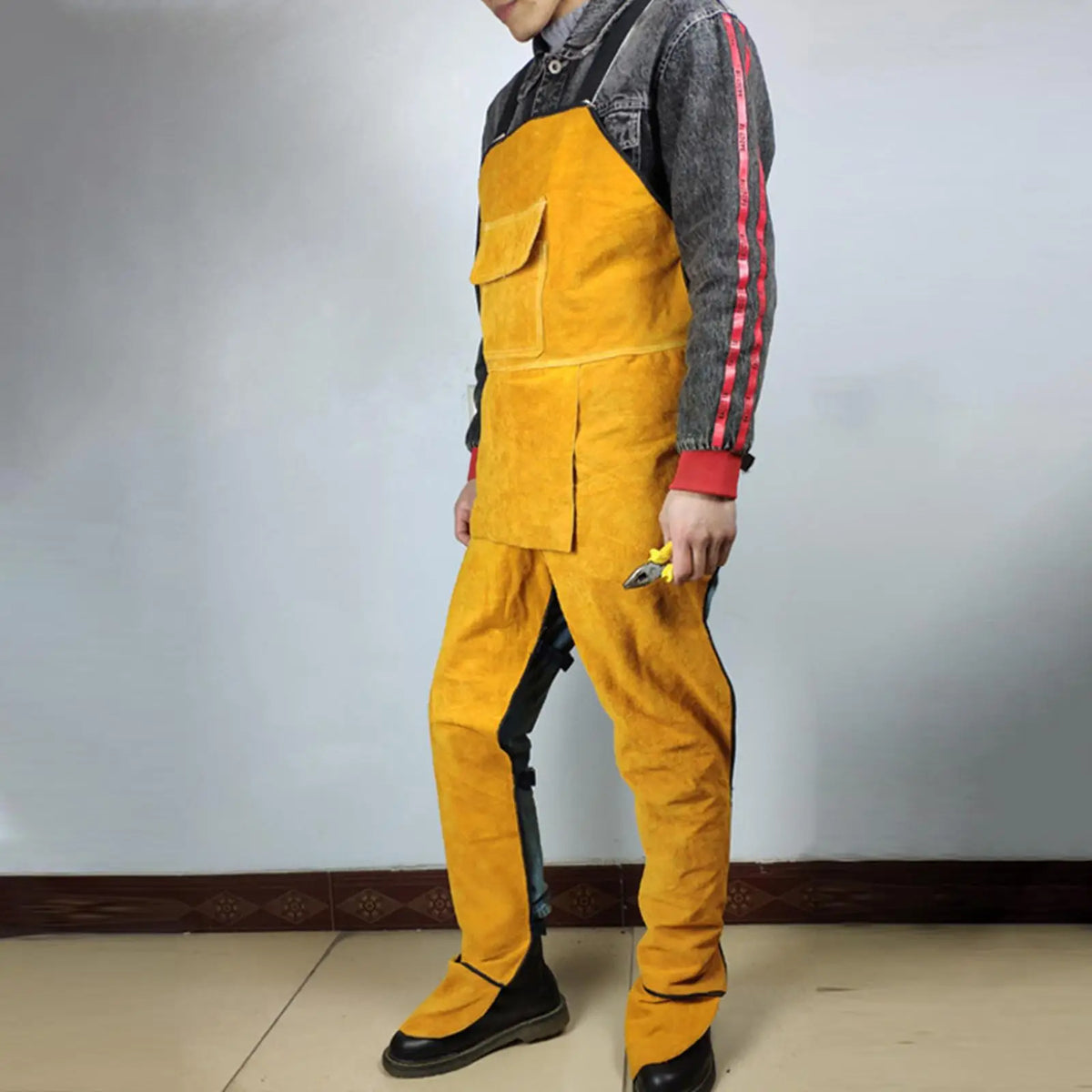 Heavy Duty Cowhide Leather Welding Apron Split Leg with Pockets Tool Yellow Quake