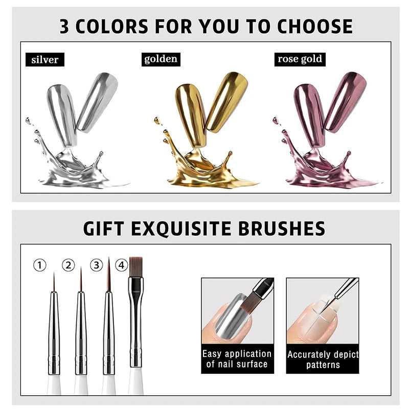 5ml Metallic Painting Gel Polish Strong Gold Silver Rose Gold Nail Art Soak Off Gel Nail Polish Silver Mirror Gel Nail Varnish Quake
