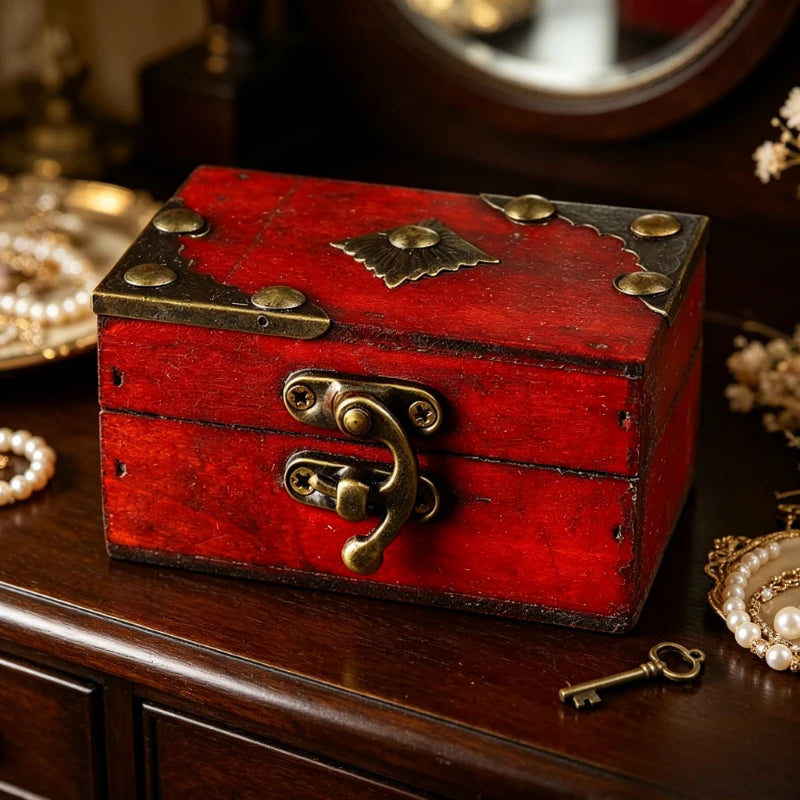 Vintage Wooden Storage Box with Lock Retro Jewelry Chest Treasure Case for Decor Escape Room and Dressing Table Quake