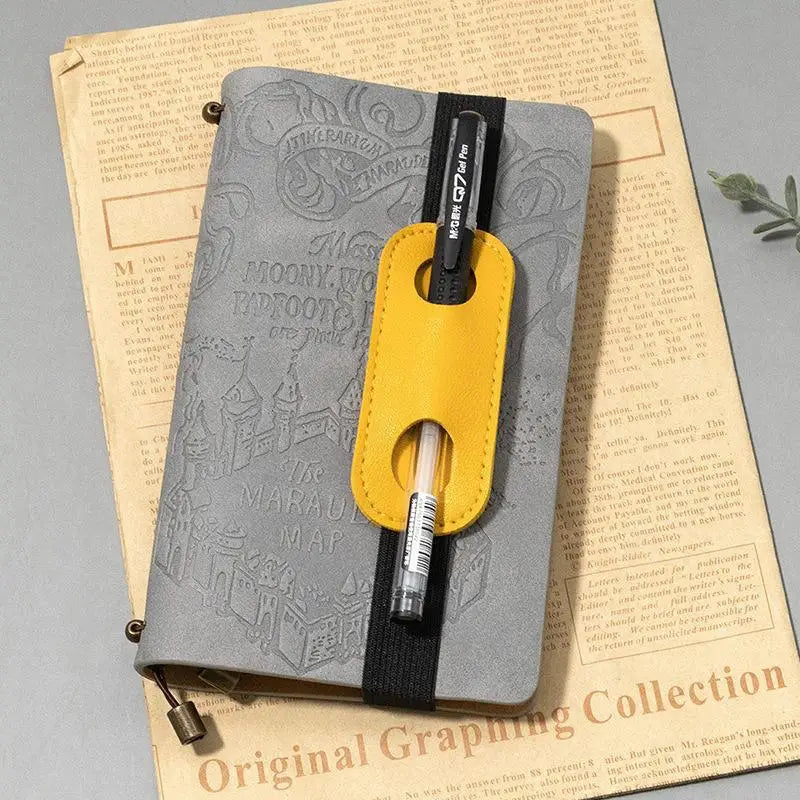 1Pcs PU Leather Pen Holder With Elastic Band for Notebook Covers Journals and Books Accessories Keep Writing Tools Handy Quake yellow
