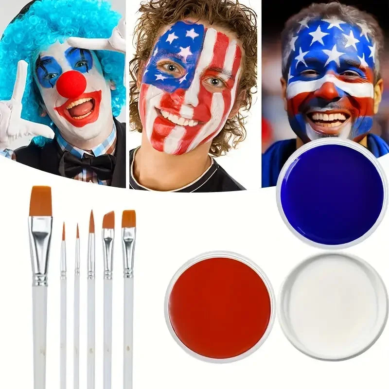 White Black Red Face Body Paint,Adult Oil Body Paint Set,FX Clown Vampire Skeleton Role Play Halloween Makeup with 6 Brushes Quake Set B