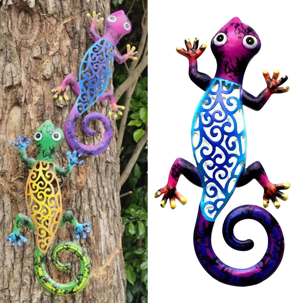 Metal Gecko Wall Decor Art ing Ornaments Backyard Porch Lawn Fence Decor Quake Blue A