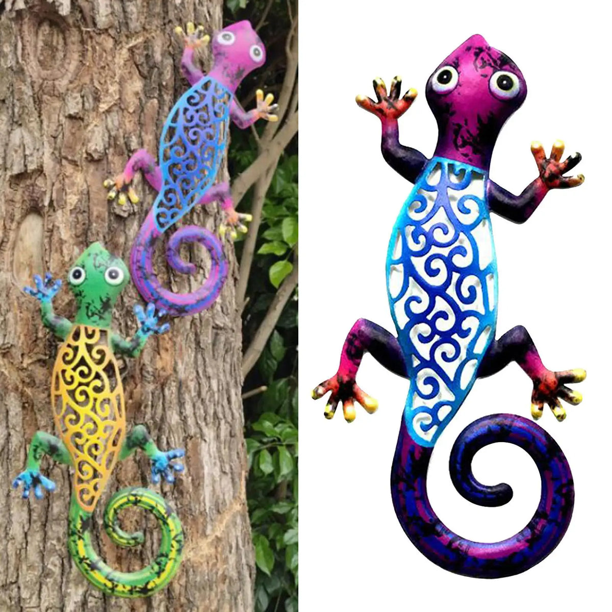 Metal Gecko Wall Decor Art ing Ornaments Backyard Porch Lawn Fence Decor Quake Blue A