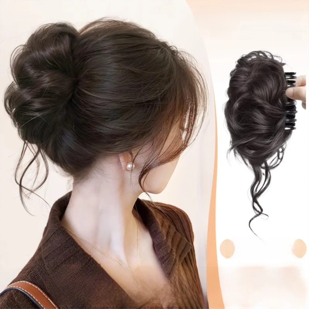 New Synthetic Hair Bun Claw Clip Natural Fluffy Bun Head Wig Brown Black Curly Hair Hairpiece Hair Accessories Quake